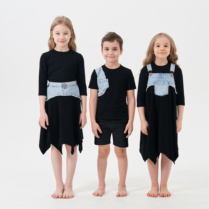 AP Dicuci jeans patch koleksi anak-anak laki-laki perempuan musim semi musim panas denim kasual keluarga pakaian yang cocok jumper tee rok