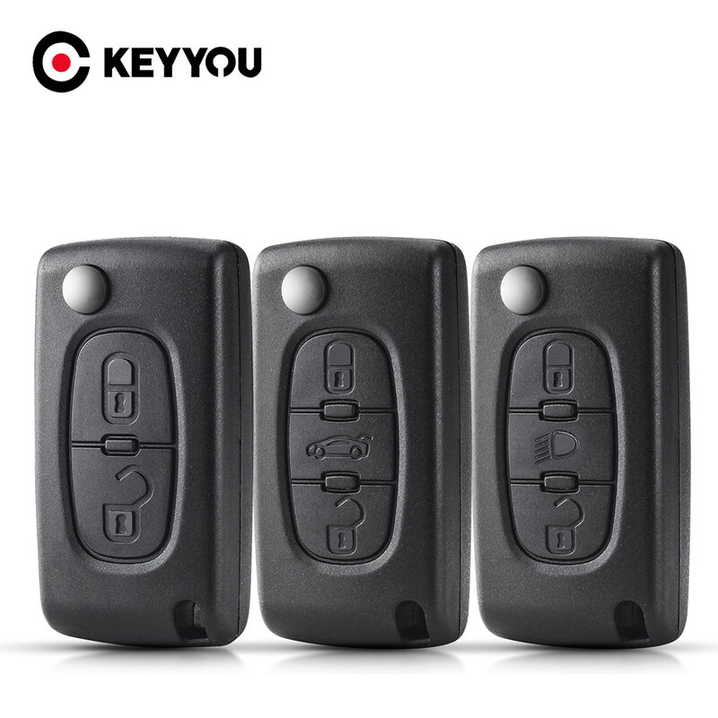 KEYYOU-Caso chave remoto do carro para Peugeot, Flip Folding Key Shell, 2 botões, 3 botões, 4 botões, 207, 307, 308, 407, 607, 807, Citroen C2, C3, c4, C5, C6