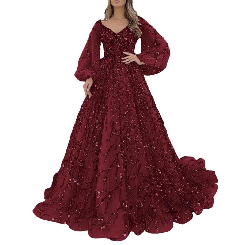 Robe de soirée perlée à paillettes à col en V avec manches lanterne, maille double couche, robe de Rhformelle, moulante sexy, élégante