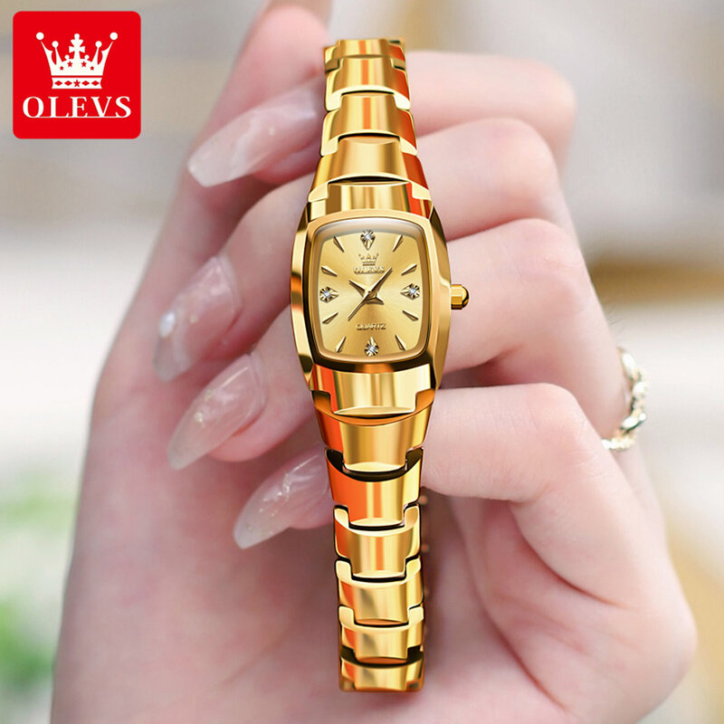 Olevs Merken Nieuwe Mode Wolfraam Staal Quartz Horloge Voor Vrouwen Waterdichte Kalender Luxe Gouden Horloges Dames Relógio Feminino