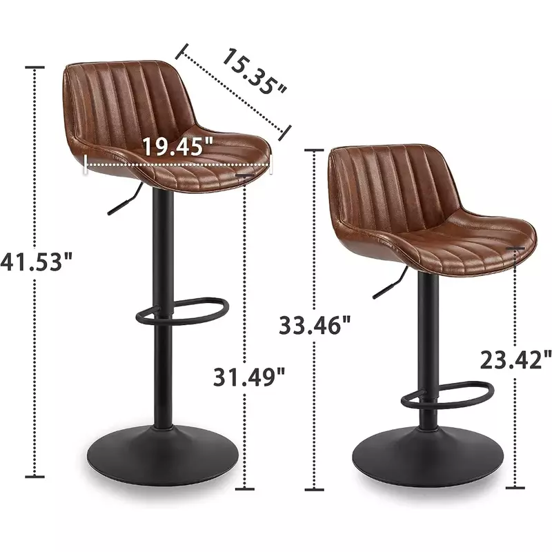 Zestaw z lat stołek barowy 2, nowoczesny, obrotowy stołek barowy z regulowaną wysokością z połowy wieku, krzesło pubowe o wysokości blatu