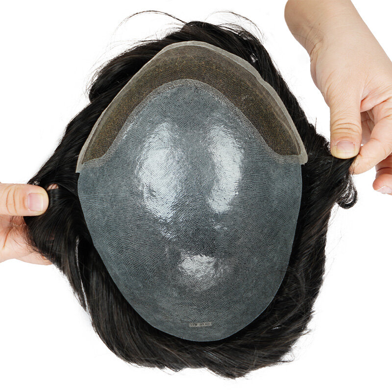 スイスレースの人間の髪の毛のかつら,男性用,ヨーロピアンスタイル,薄い肌,0.08mm,puのフルヘッド,8x10,密度150