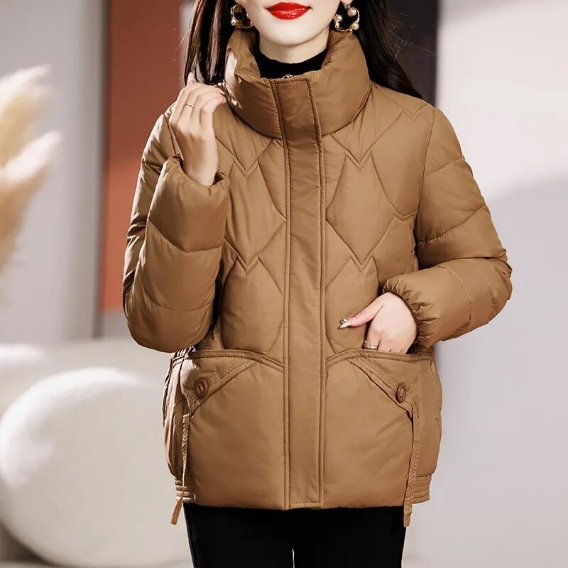 Jaqueta acolchoada de algodão para mulheres, casaco curto solto, Parkas básicas, outwear feminino, coreano, novo, inverno, 2023