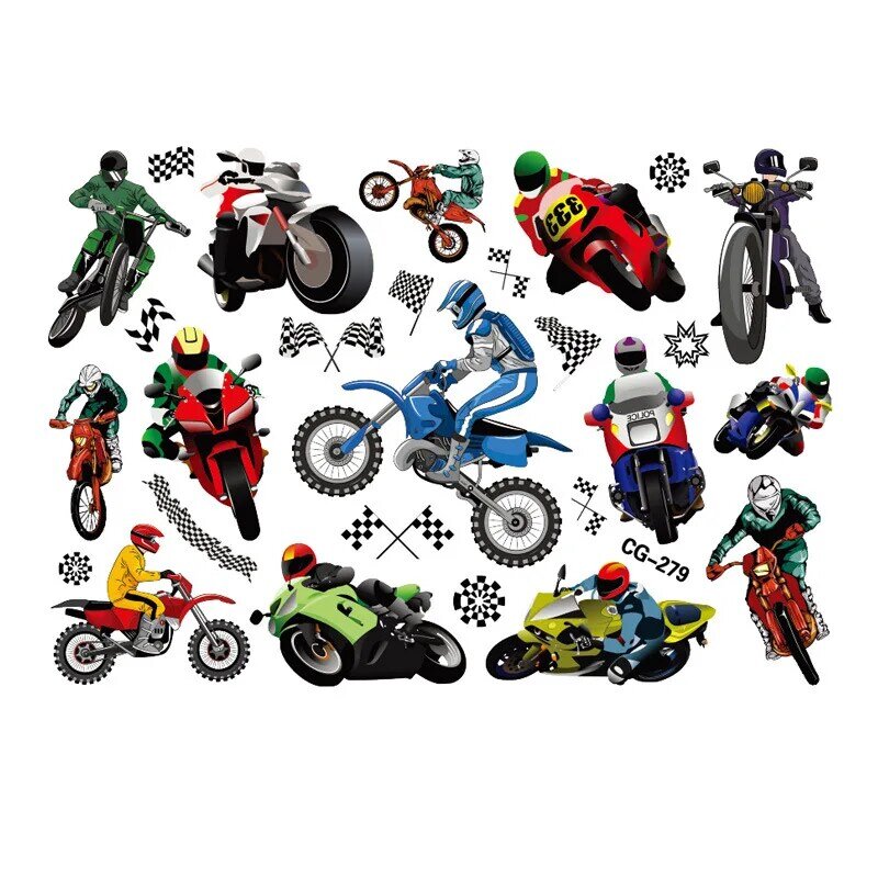 Motorcycle Racing Figure Tattoo Stickers for Kids, Desenhos animados, Dirt Bike, Meninos, Meninas, Natal, Aniversário, Fontes do Partido, Decoração, Presente