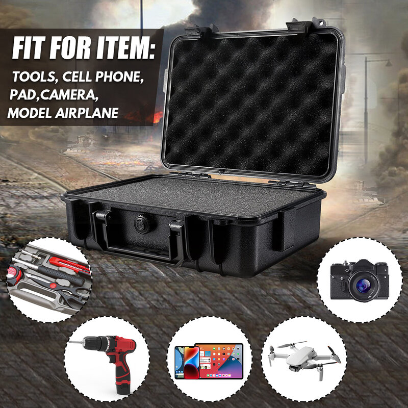 TEVEVEN-Boîte à outils de transport rigide étanche, étui d'équipement de sécurité en plastique pour salariés, boîte de rangement antichoc avec éponge pour outils et caméra