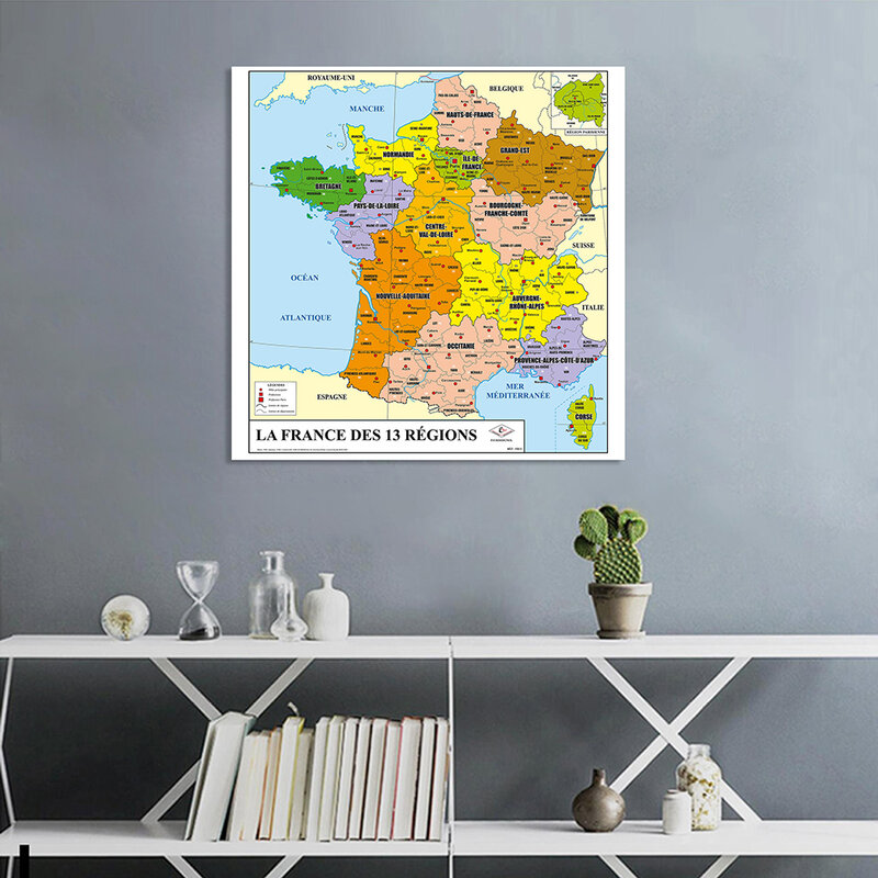 90*90Cm Peta Politik Perancis Di Perancis Non-woven Kanvas Lukisan Dinding Poster Kelas Dekorasi Rumah Perlengkapan Sekolah