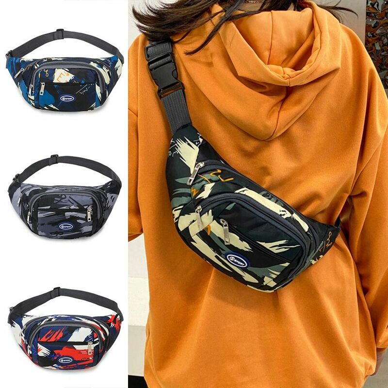 Flower Pattern Waist Bag Fashion Waterproof Multi-Pocket Wallet Large Capacity Oxford Cloth Chest Bag