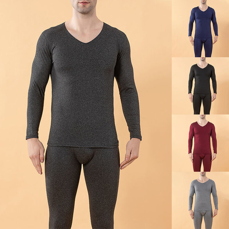 Men\'s Thermal Underwear Sets Winter Fleece Lined Cotton Silky Seamless Invisible Thermo Warmer Long Johns Top Bottom Set