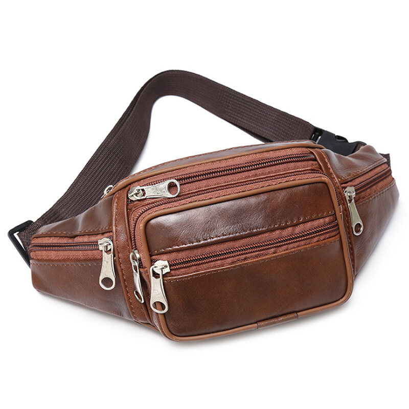 Men's Waist Pack Leather Bag Waist Belt Bag Male Leather Fanny Pack Fashion Luxury Small Shoulder Bags For Men 2024 New