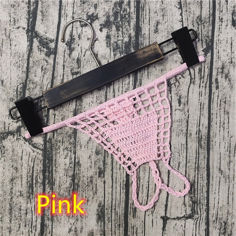 Women Hand Crochet Thong G-string Low Rise Panties Stretch Lingerie Breathable See Through Underwear Crotchles T-back Underpants