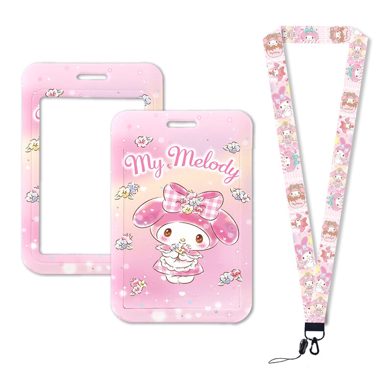 W Melody-portatarjetas de identificación con correa para el cuello, colgante, portatarjetas de puerta de Hello Kitty, cordones, cordón Kuromi, portatarjetas para niñas