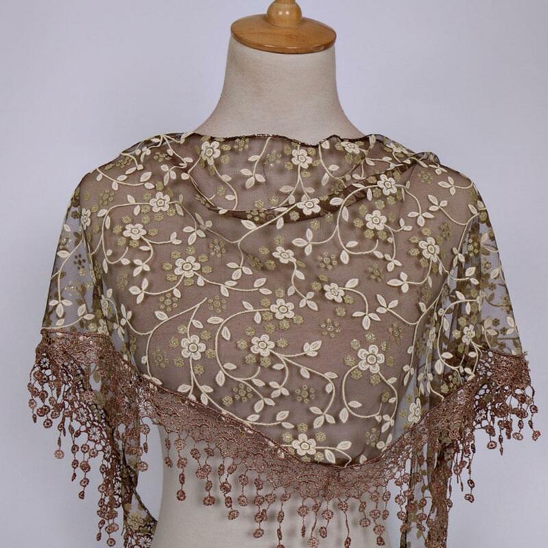 Bufanda hueca de encaje para mujer, chal transparente transpirable, elegante, Color sólido, patrón de flores, Tria L9q4