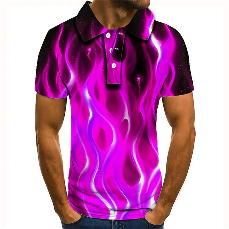 Polo de tennis à manches courtes pour hommes, chemise de golf, t-shirts boutonnés, imprimé 3D, imprimé graphique, rouge flamme, rue décontractée, vêtements