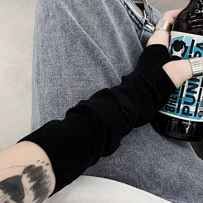 Длинные вязаные перчатки без пальцев в стиле хип-хоп нарукавники для мужчин и женщин полосатые черные мягкие приятные для кожи перчатки Стрейчевые зимние теплые перчатки