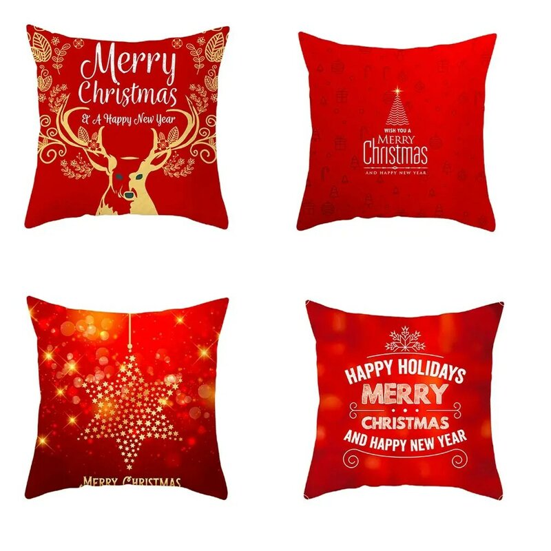 Sarung Bantal Natal 45*45 Merah Selamat Natal Dicetak Poliester Dekoratif Bantal Sofa Dekorasi Rumah Sarung Bantal