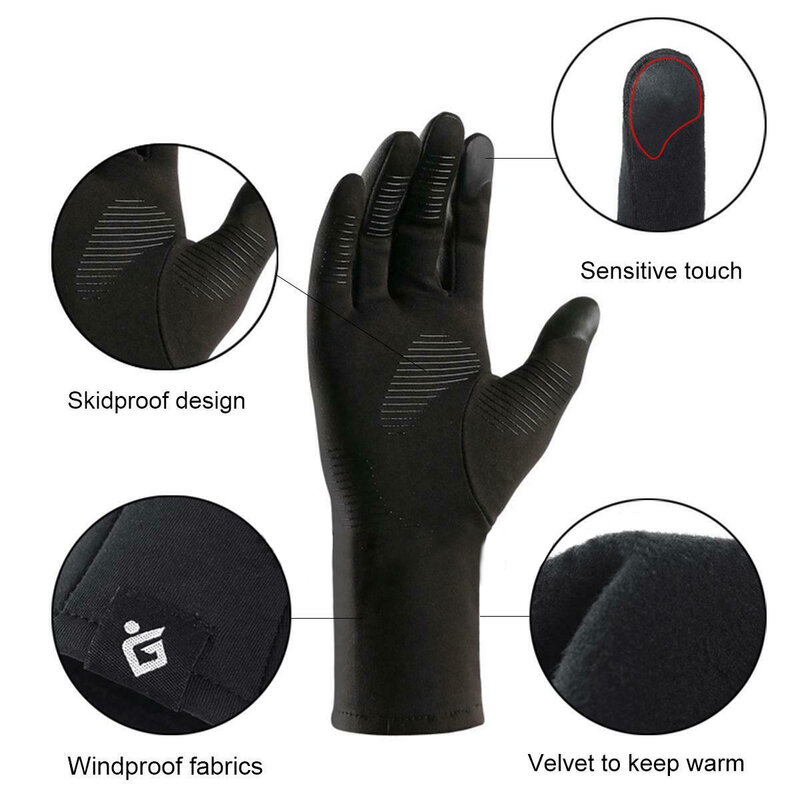 Sarung tangan Ski musim dingin uniseks, sarung tangan lari, sarung tangan Ski, sarung tangan layar sentuh termal antiselip tahan angin hangat untuk pria dan wanita