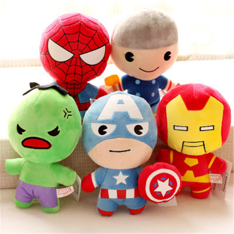 Bonecas Marvel Spiderman recheadas, brinquedos de pelúcia macia, herói Capitão América, Iron Thor, prenda de Natal infantil, 12cm