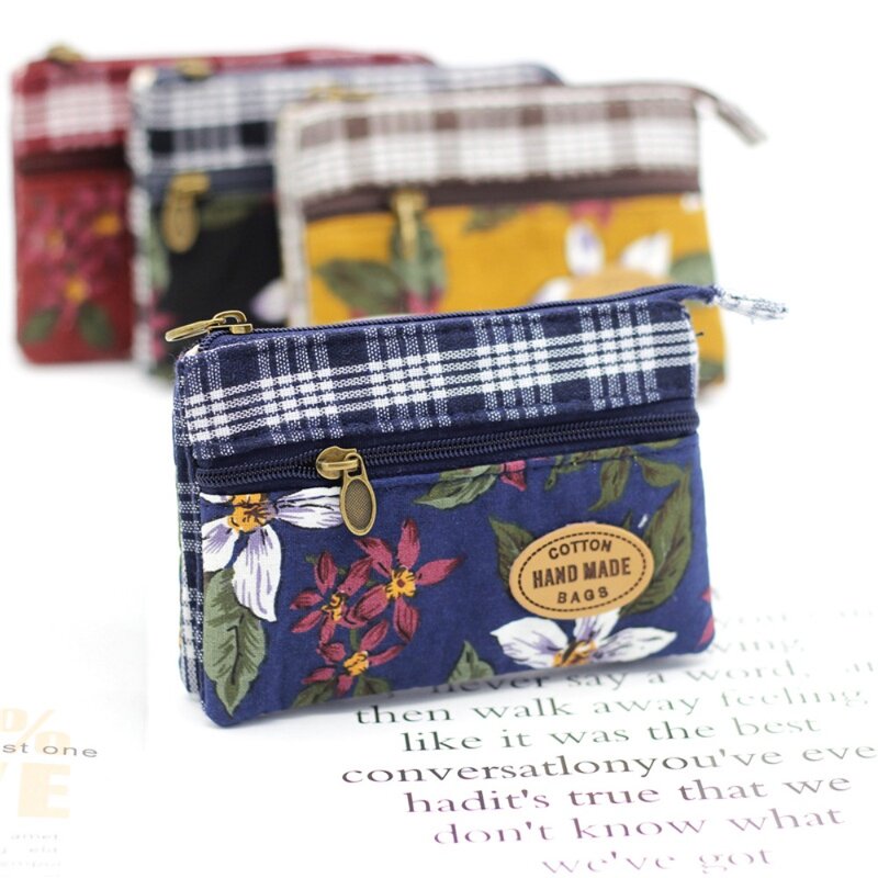 Small Coin Purse New Cotton Fabric Multi-layer Change Bag Storage Bag Girls Woman