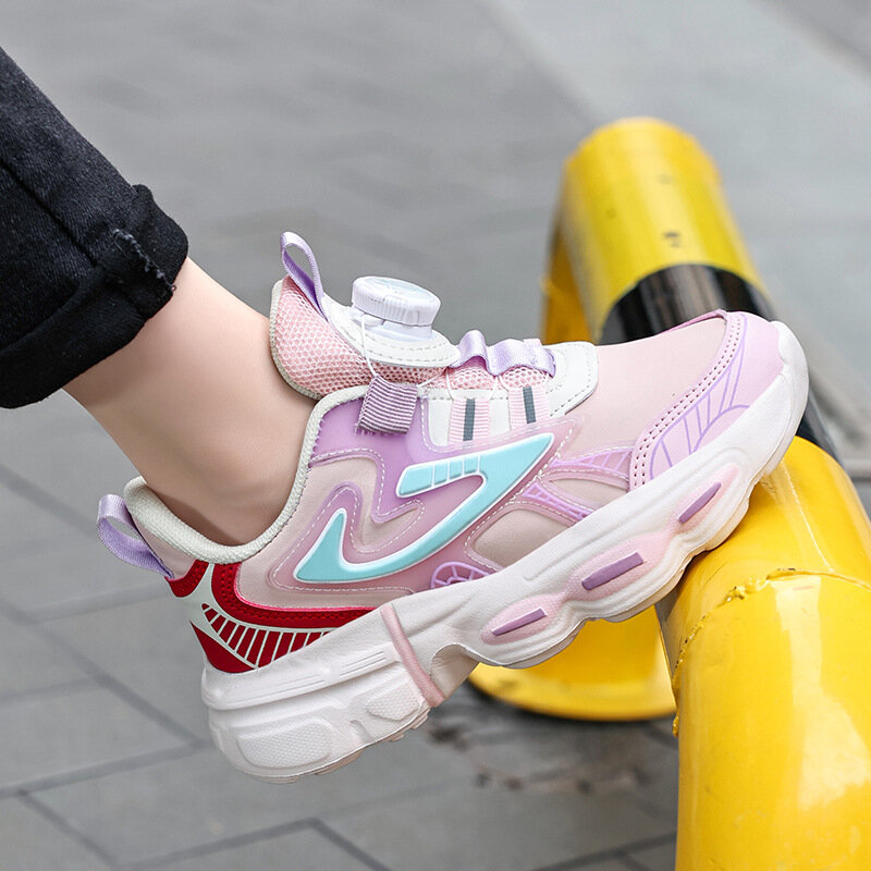 Nowe męskie i damskie obuwie dziecięce skórzane modne młodzieżowe buty do biegania obracające się guziki dziecięce buty sportowe