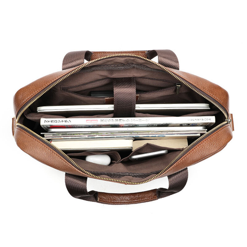 Bolsa de ombro de couro grande para homens, 100% couro genuíno, pasta de negócios, bolsa tiracolo, bolsa para laptop, 14 ", 2024