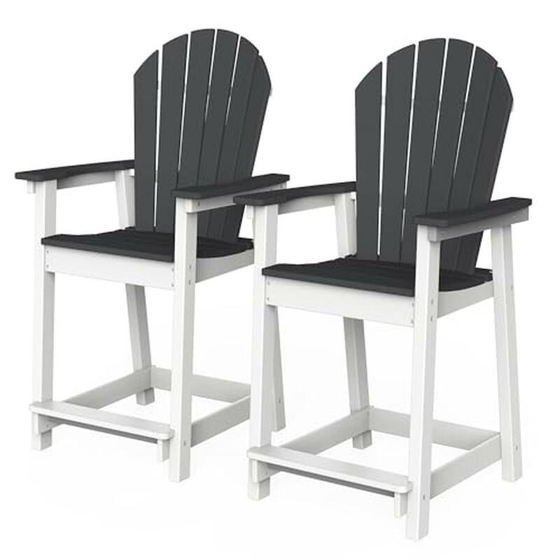 Outdoor Tall Adirondack Chairs Set of 2 High Back Bar Stool Chair 400lbs Armrests HDPE All-Weather Balcony Garden Poolside