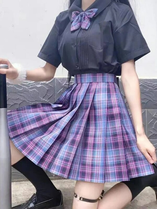 Jupe plissée à carreaux avec nœud papillon pour femmes, taille haute, mini jupe de danse pour filles Preppy, jolie ligne A, Harajuku, sexy, Japon, été