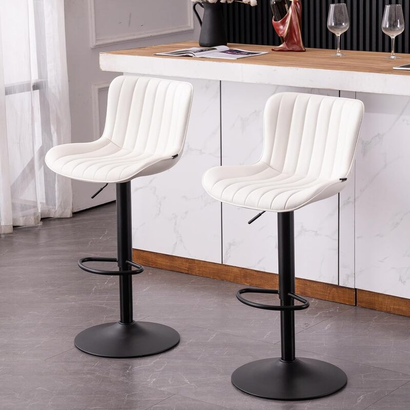 Kidol & Shellder Bar Stools Set of 2 Modern Barstools Adjustable Swivel Faux Leather Bar Chairs for Home Kitchen Island with