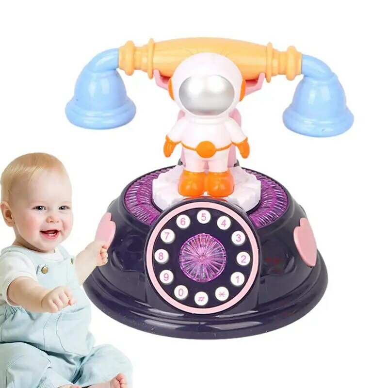 Mainan telepon anak desain astronot Landline, mainan telepon genggam berkabel portabel Vintage putar untuk ruang tamu rumah
