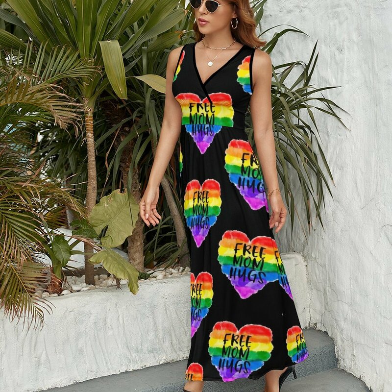Free Mom Hugs Радужное сердце ЛГБТ поддерживает платье без рукавов женские платья для женщин 2023 платья для женщин элегантное платье