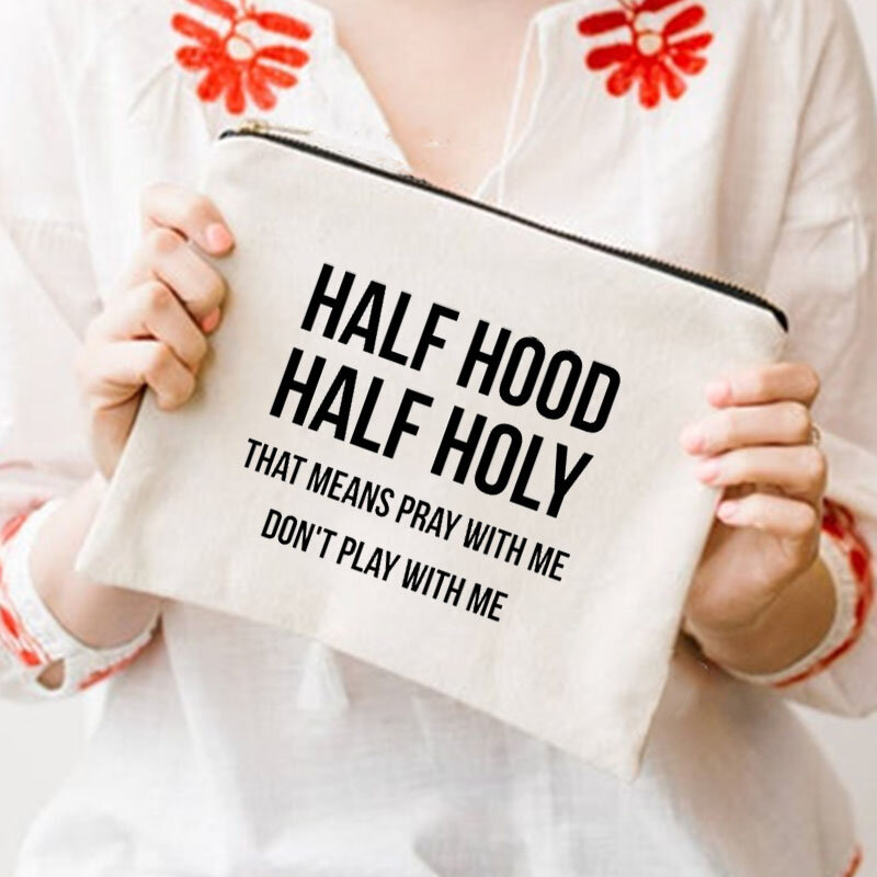 Zipper Makeup Bag Cosmetic Bags Half Hood Half Holy Letter Printed Toiletries Kit Women Travel Organizer Pouch Purse Lady Clutch