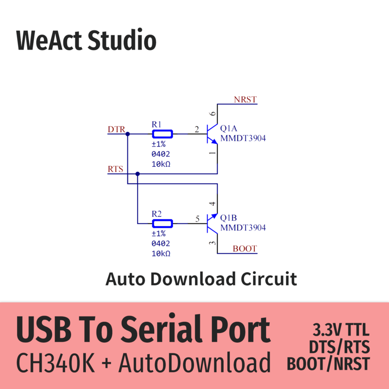 WeAct CH340K CH340 USB do moduł UART seryjnego/TTL 3.3V TTL automatyczne pobieranie