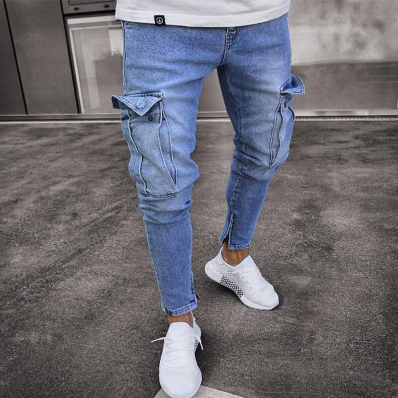 2024 Spring Summer New Men's Clothing Solid Color Trend Knee Hole Zipper Skinny Trousers