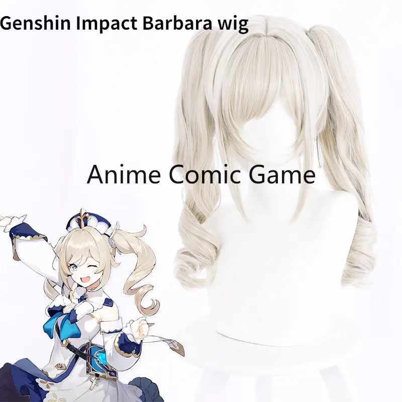 Rambut palsu Cosplay Genshin Impact Barbara Wig Beige ekor ganda tahan temperatur tinggi rambut sintetis Wanita permainan peran Halloween