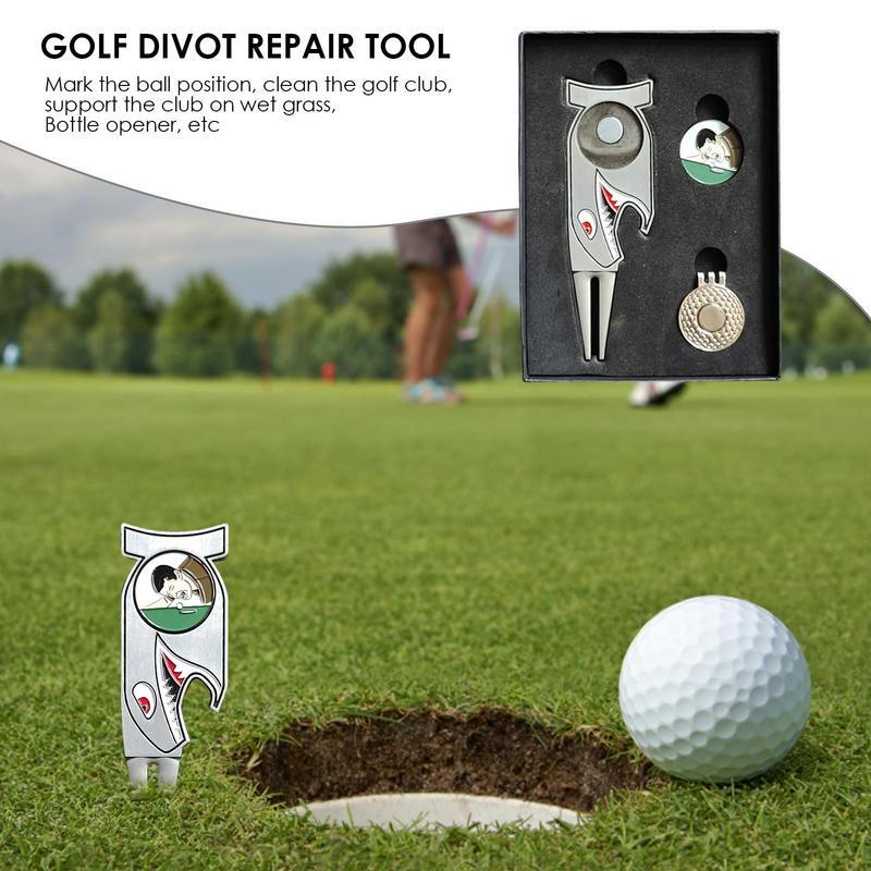 Golf Divot Tool Magnetic Golf Ball Marker With Hat Clip Stainless Steel 4 In 1 Bottle Opener Golf Club Holder Creative Golf Aids