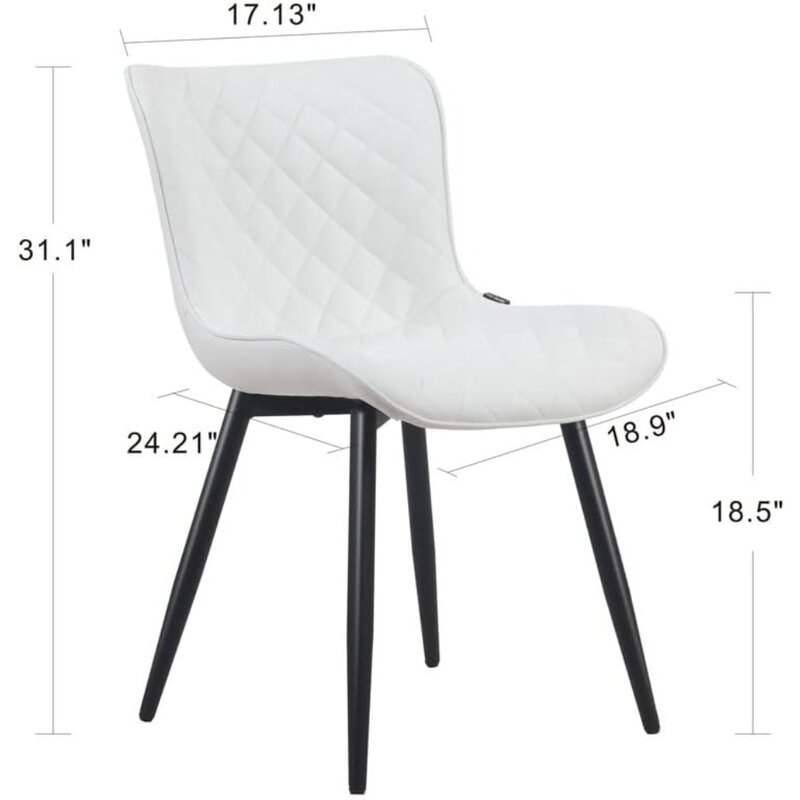 Cadeiras estofadas modernas para sala de jantar, cadeiras de couro, sem braços, branco, sala de estar, cozinha, quarto, conjunto de 2