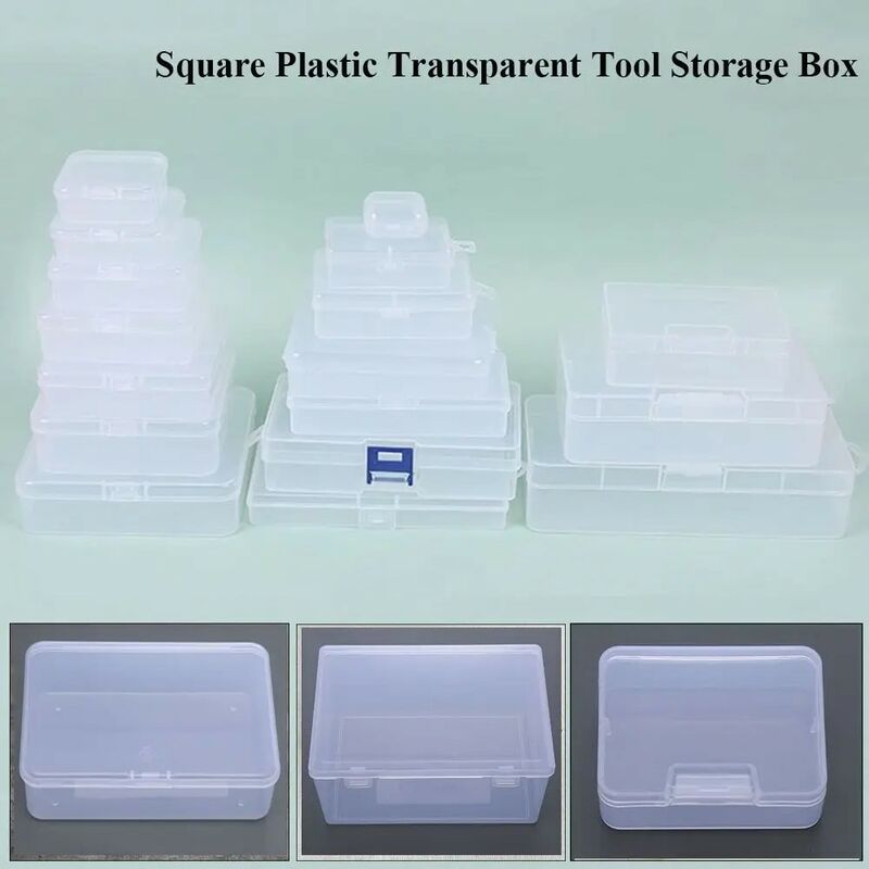 Caja de almacenamiento cuadrada de plástico transparente para artículos pequeños, soporte duradero para herramientas de pesca, accesorios, herramientas eléctricas