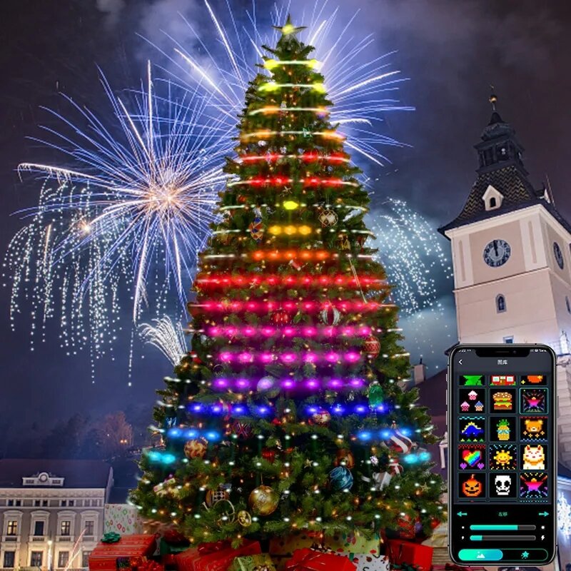 Luces LED RGB para decoración de árbol de Navidad, guirnalda de luces con aplicación Bluetooth, Multicolor, cascada, bricolaje, hogar y patio