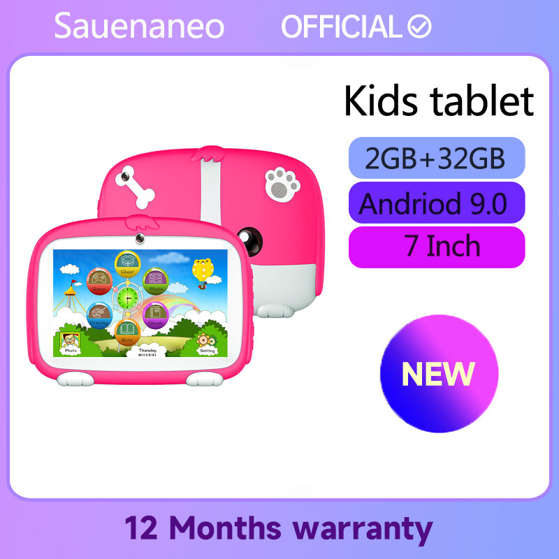 7 - дюймовый детский планшет Sauenaneo Android 9.0 1024 * 600 HD Ouad Core Wifi 2 ГБ 32 ГБ детский планшет с кронштейном 4000 мА