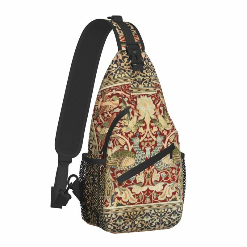 Cool William Morris Vintage Sling Crossbody Backpack Men Floral Textile Pattern Shoulder Chest Bag for Camping Biking