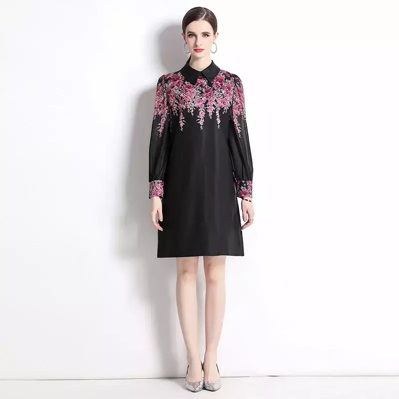 Luxury Celebrity Light Luxury Small Dress 2023 Spring/Summer Fashion Fashionable Polo Collar Print Slim Dress for Women