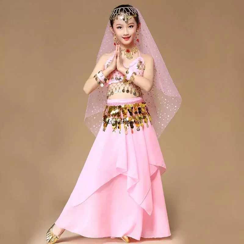 Abbigliamento per ragazza di danza del ventre per bambini Set di abbigliamento da ballo indiano abbigliamento da spettacolo teatrale per bambini