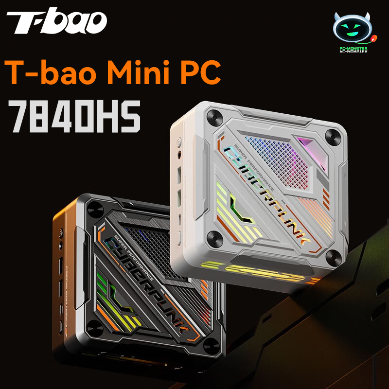 T-bao-Mini PC AMD R7 Ryzen 7840HS Esports, mini ordinateur de jeu, bureau commercial, système précis, cyber noir et blanc