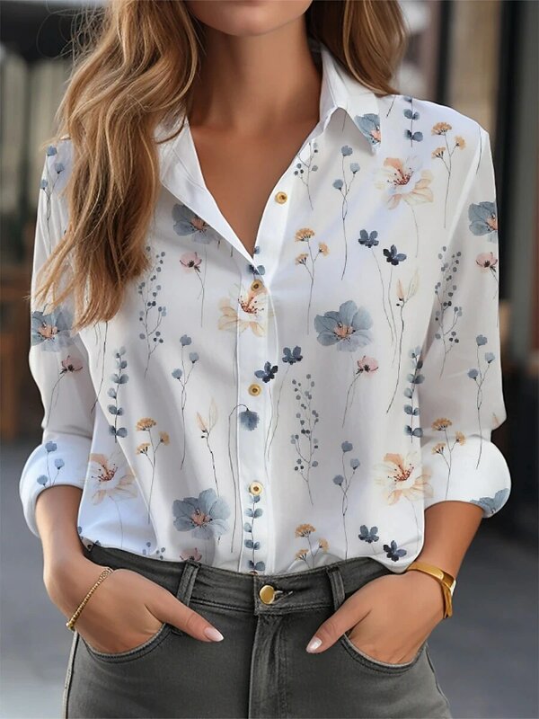 Blusa manga comprida feminina, camisa de temperamento elegante, moda casual, nova