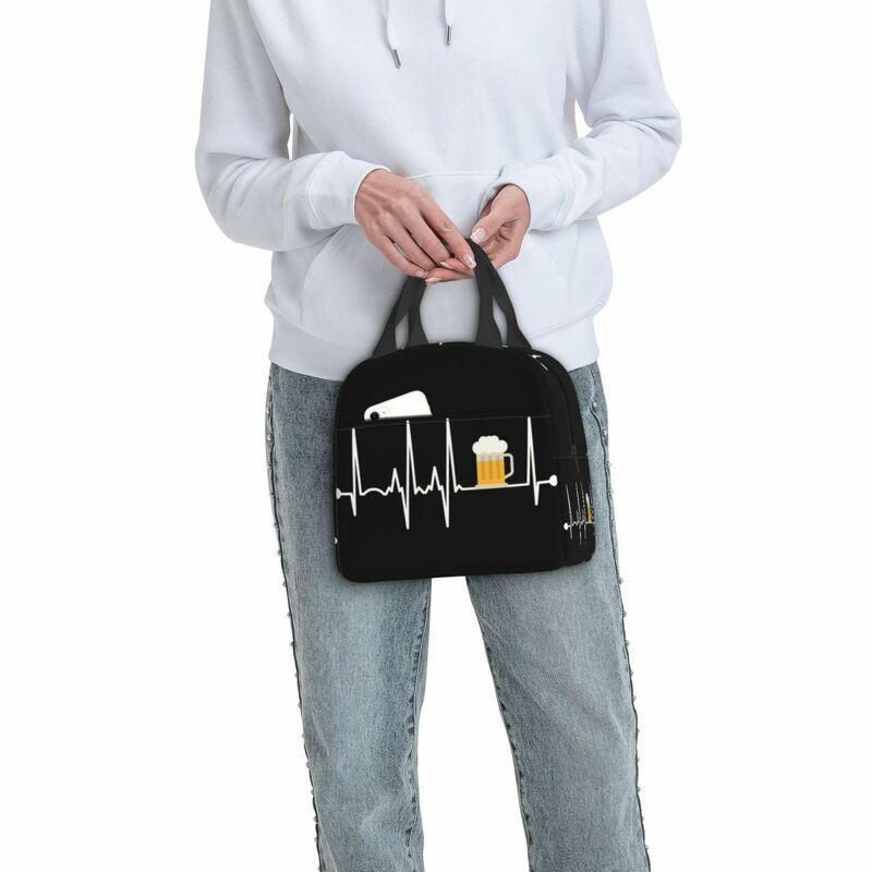 ハートビート断熱ランチバッグ女性用ランチバッグ再利用可能なサーマルクーラーフードランチボックスワークスクール旅行ピクニックトートバッグ