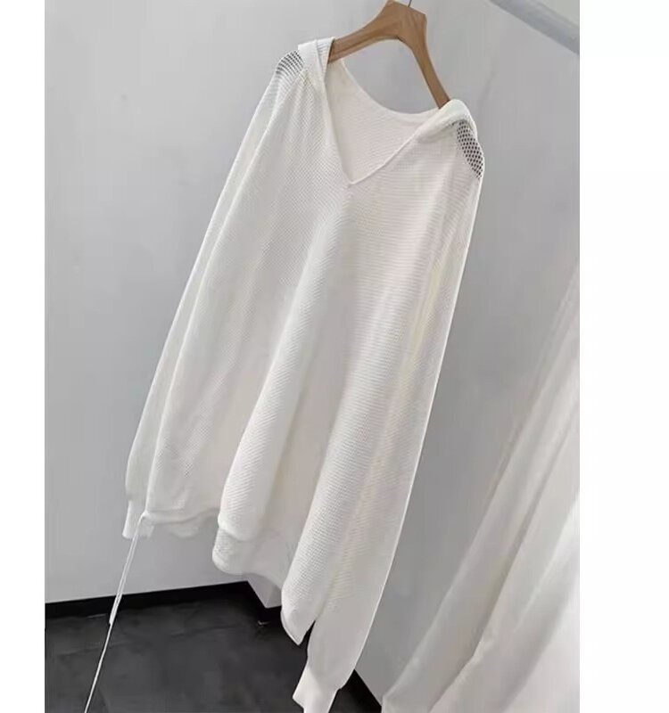Sudadera con capucha de talla grande para hombre y mujer, camisa blanca delgada, holgada, adelgazante, Color sólido, 2024