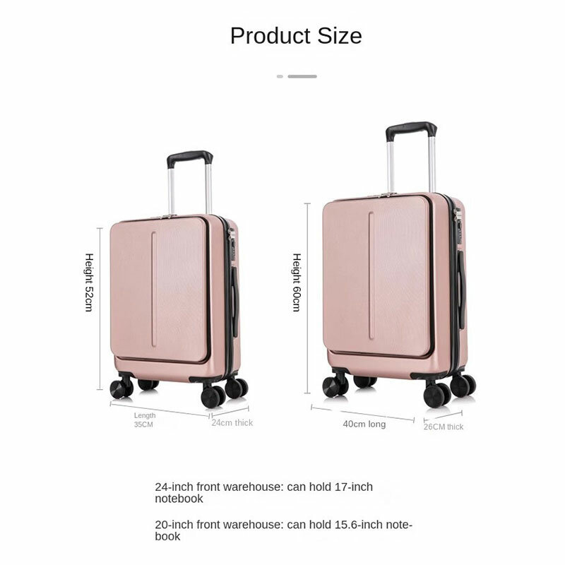 Fashion Multi-Functional Luggage 24" USB Charging Port Travel Box Front Opening Female 20" Boarding Box Expansion Password Lock