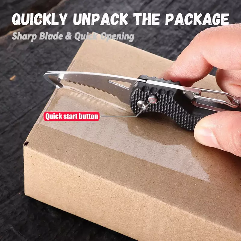 Portable Express Parcel Knife Stainless Fast Serrated Hook Knife For Outdoor Camping Carry-on Unpacking Keychain Folding Cutter