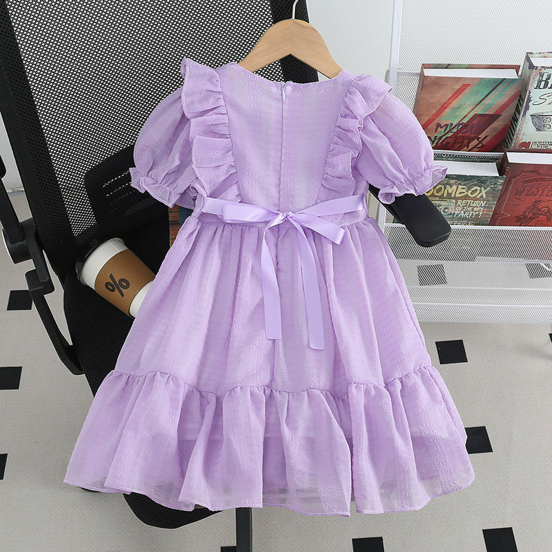 Sanrios spódnica Kuromi dziewczynki urocza princeska letnia sukienka z krótkim rękawem słodka spódnica tiulowa plisowana spódnica letnie ubrania dla dzieci