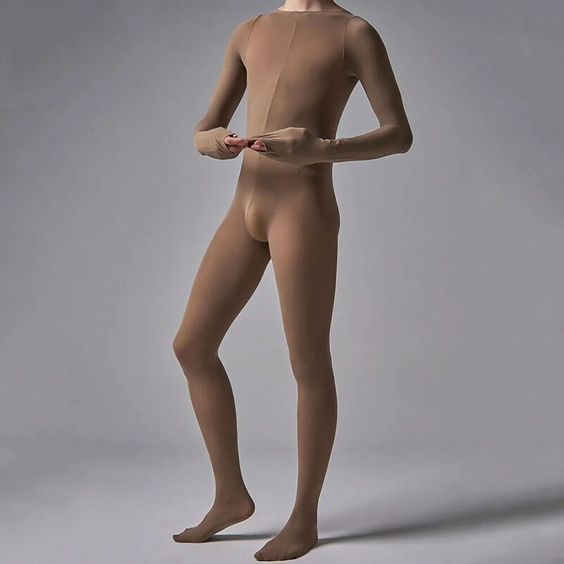 Hot Bodysuit lengan panjang pria Jumpsuit Solid Leotard pakaian dalam ramping pria Lingerie seksi pemuda celana dalam melar tinggi pakaian rumah