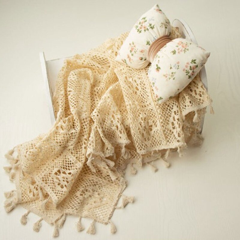 Baumwolle Vintage Quaste Baby Decke Neugeborenen Fotografie Requisiten Aushöhlen Decke Korb Füllstoff Studio Foto Schießen Zubehör